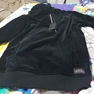 Black velvet hoodie with zipper sides and eagle de